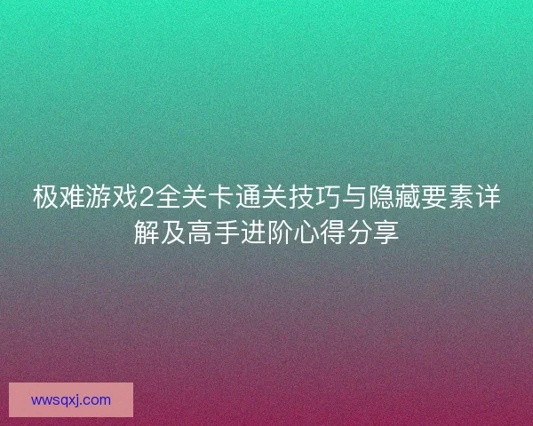 极难游戏2全关卡通关技巧与隐藏要素详解及高手进阶心得分享